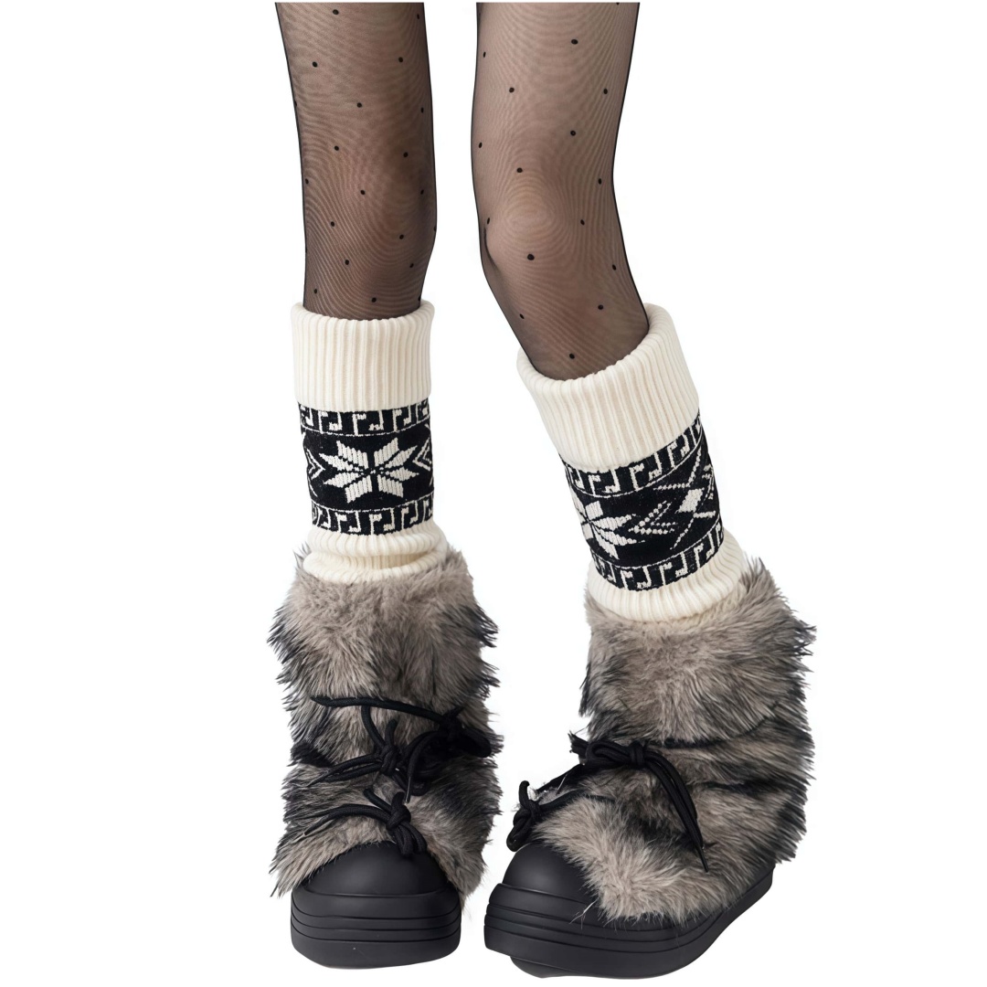 Womens Nordic Fair Isle Knit Leg Warmers Thicken Warm Knitted Foot Cover